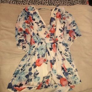 Romper with red and blue flowers